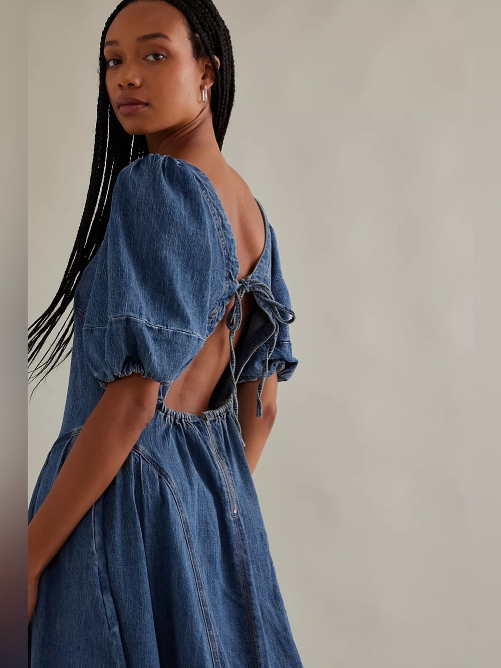 Pilcro puff sleeve seamed denim midi dress blue size medium - Picture 4 of 13